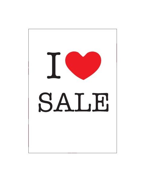 Plakat. I love SALE, hvid med rødt tryk, 50 x 70 cm