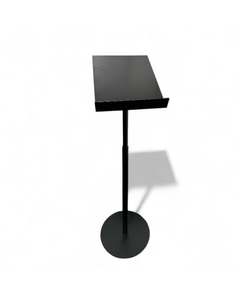 Brochureholder t/ gulv. Plade ( 22 x 31 ) med forkant til brochure, skjorter mv. H66-122 cm. Tung fod