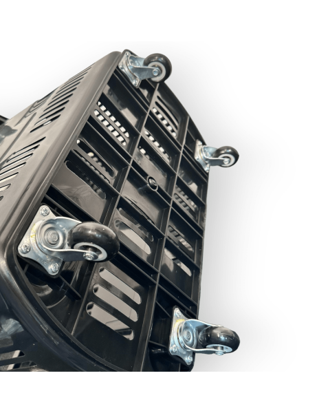 Indkøbskurv, med 2 håndtag 55 liter med 4 gode hjul, sort plast, træk og alm. B43 x D65 x H46 - Inkl. håndtag H 101 cm.