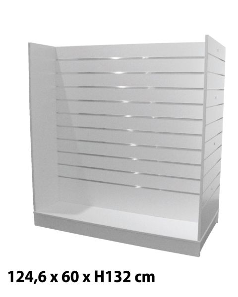 H-gondol, hvid, med 10 cm rilleafstand, 124,6 x 60 x H132 cm inkl. hjul