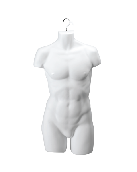 Hængetorso, herre, med front og krog, hvid, H86 cm