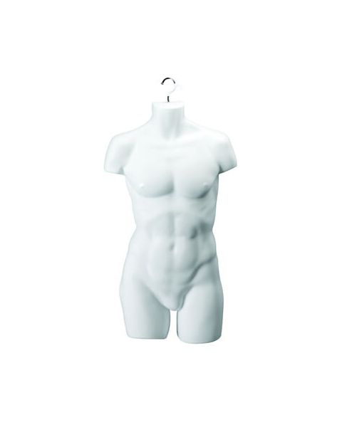 Hængetorso, herre, med front og krog, hvid, H86 cm