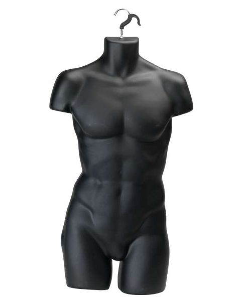 Hængetorso, herre, med front og krog, sort, H86 cm
