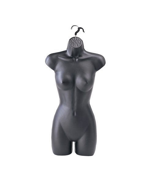 Hængetorso, dame, med front og krog, sort, H78 cm