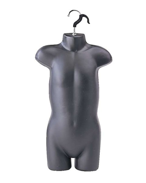 Hængetorso, barn, med front og krog, sort, H54 cm