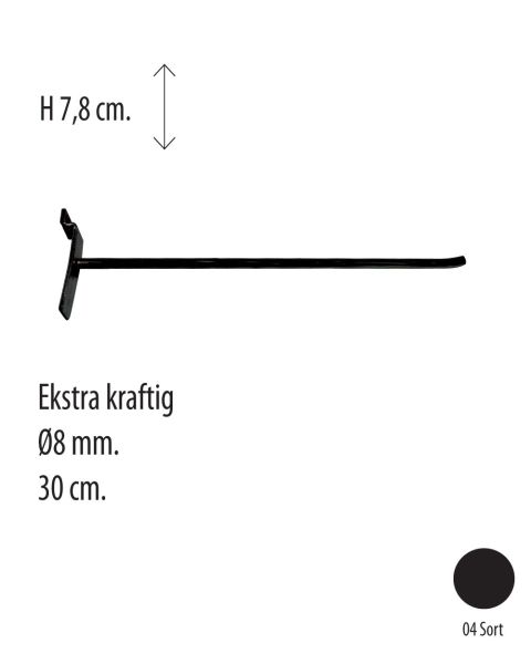Varekrog, til panel, sort, 30 cm. Ø 8mm. Ekstra kraftig