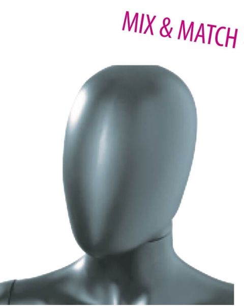 Herre mannequinhoved u/ ansigtstræk - (Mix and Match serien). Vælg farve