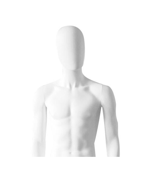 Herremannequin med lige arme, hoved uden ansigtstræk H 186 cm. Børstet satin metal fodplade. Vælg mellem sort eller hvid