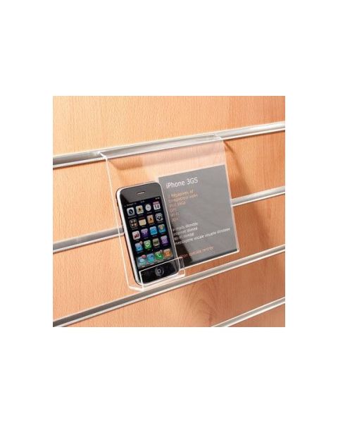 Mobil holder med infoplade. 17,5 x H15 cm. Akryl t/ rillepanel