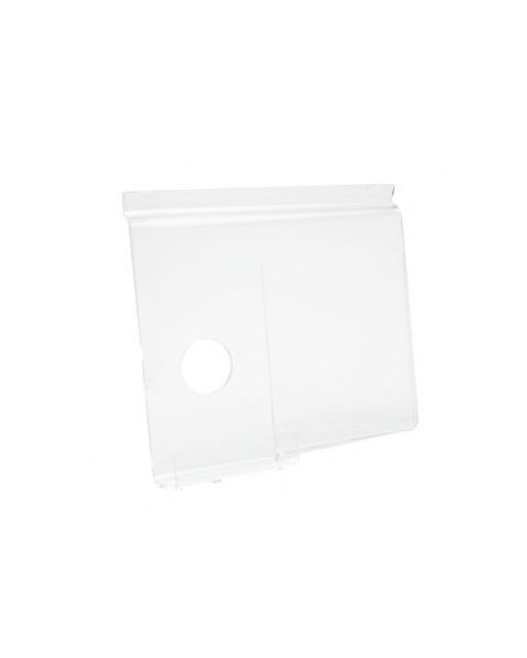 Mobil holder med infoplade. 17,5 x H15 cm. Akryl t/ rillepanel