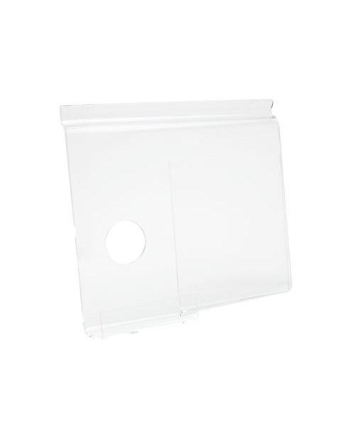 Mobil holder med infoplade. 10,7 x H11,7 cm. Akryl t/ rillepanel