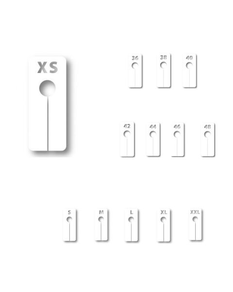 Aflang hvid størrelsesopdeler. Vælg størrelser