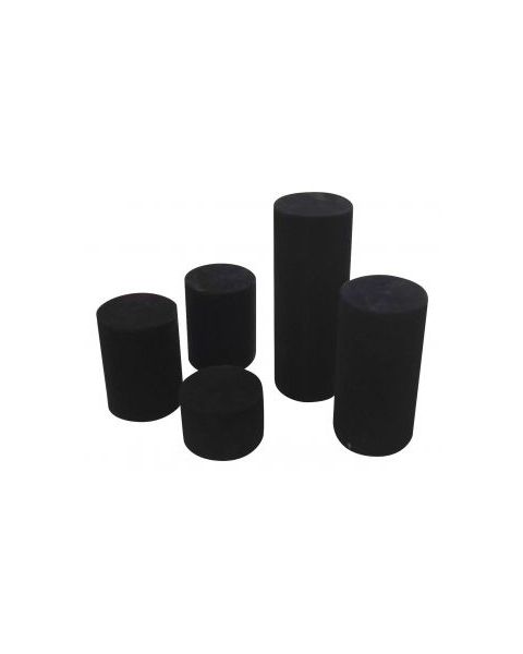 Smykkedisplays. Sæt med 5 cylinderformede smykkedisplays i sort flock.