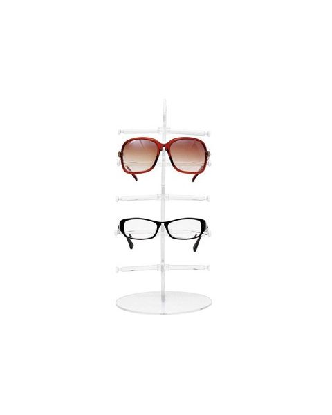 Brilledisplay på fod. Transparent t 5 briller. L 16 x P 10,5 x H 34 cm