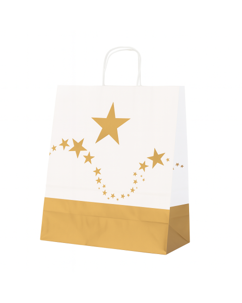 Papirpose med guldstjerner. B 35 x D 14 cm x H 40 cm - 25 stk.