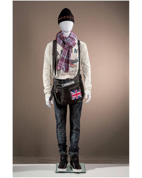 Børnemannequin, 12 år,med hoved, uden ansigt, hvid high gloss, m/glas fodplade, H154 cm
