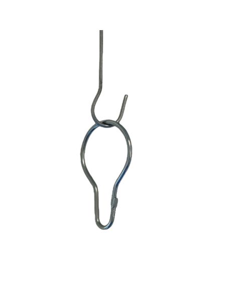 Krog med lås - gardingring i krom.  H 5,9 cm. - pæreformet krog til skilte ophæng