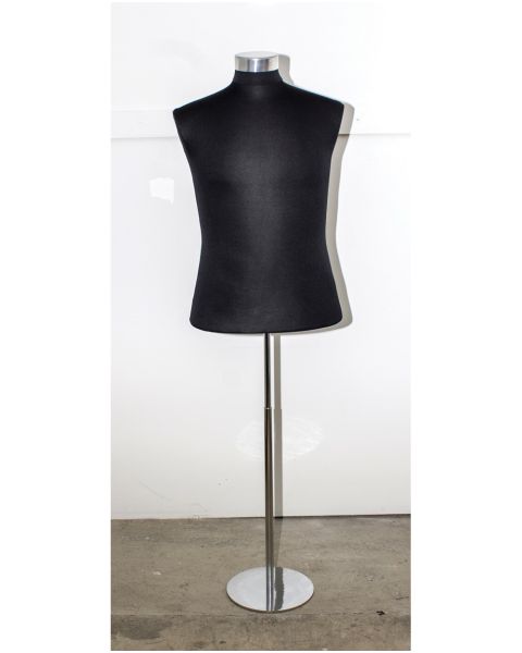 Fransk herregine, sort stof, XXXL, lang krop, Alu top, krom rund fod.