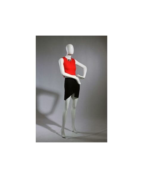 Faceless, damemannequin, mat hvid, poserer med bøjede arme