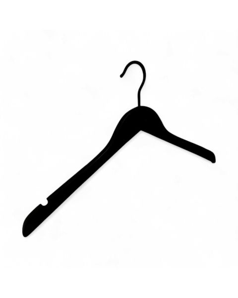 Vesterhavs Træbøjle, gummicoated, med hak. Mat sort, B 45 cm. Gummicoated krog i sort