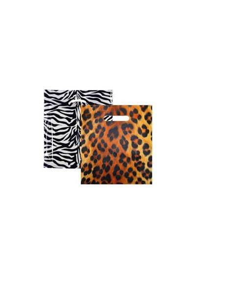 Plastposer m/ tryk - Leopard eller Zebra - mellem 39 x H 45 cm. 100 stk. Vælg tryk