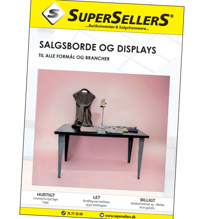 Katalog med salgsborde og displays