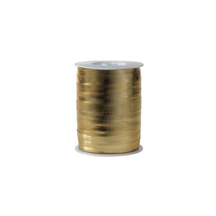 Gavebånd, metal riflet guld, 10 mm, rulle med 250 m