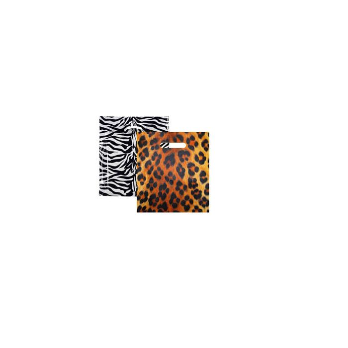 Mellem plastposer med leopard eller zebratryk