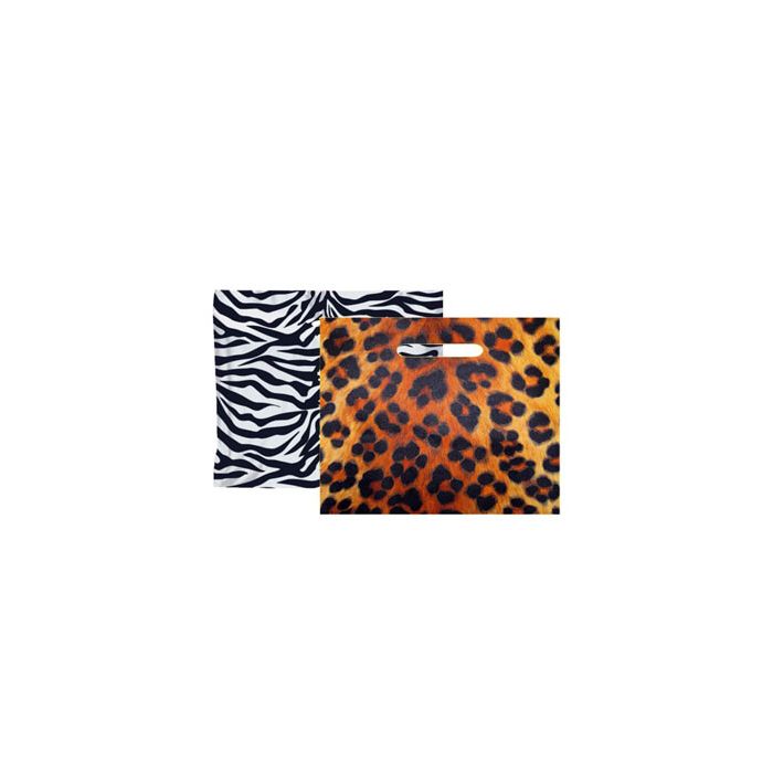 Store plastposer med zebra eller leopardtryk