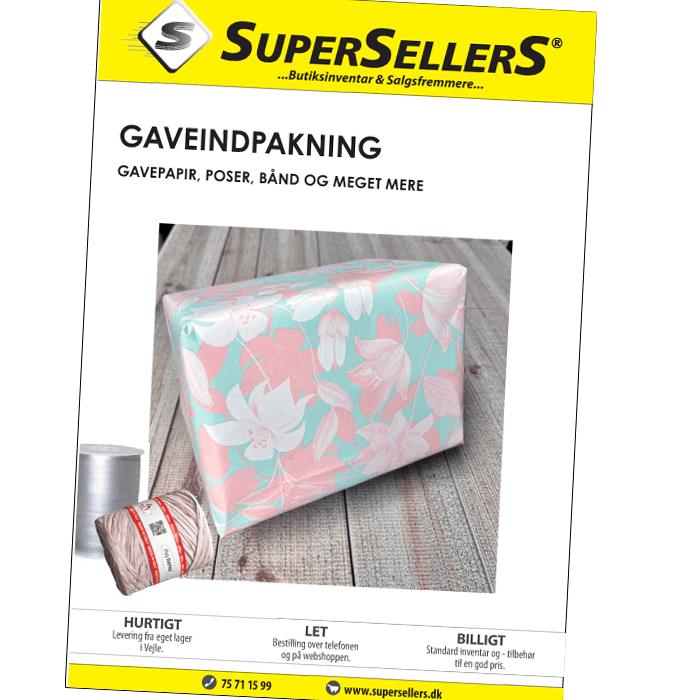 Katalog med gaveindpakning og gavebånd