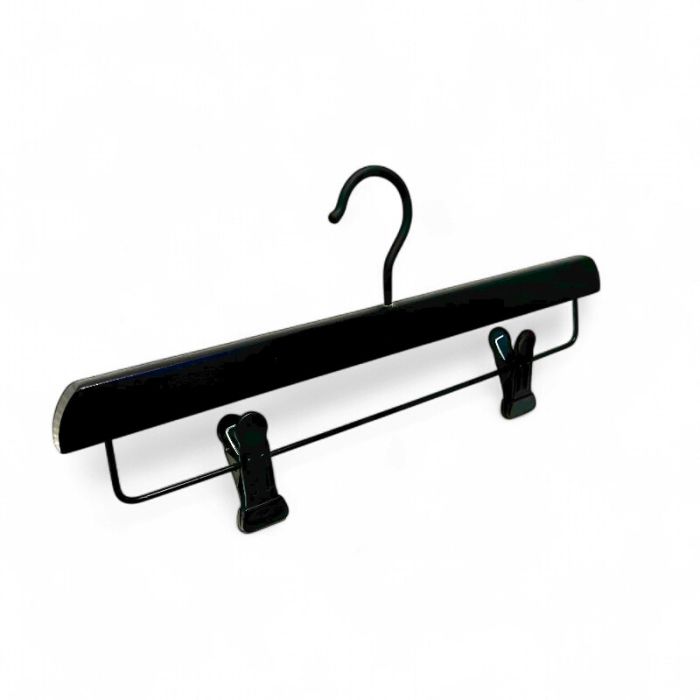 Vesterhavs Buksebøjle. Sort træ (lakeret -blank)  35 cm med sorte plast klemmer. Gummicoated krog i sort