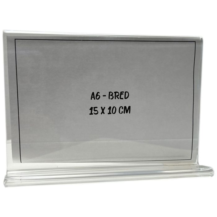 Skilteholder, A6 bred, lige, akryl, 15 x 10 cm