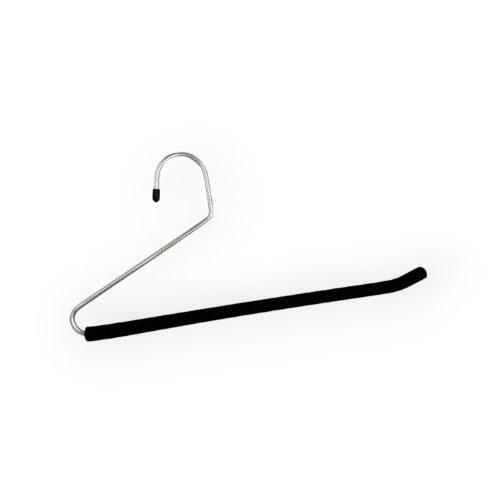 Metal- trådbøjle, til bukser, med sort skumgummi, krom, 35 cm.  Pakket med 50 stk