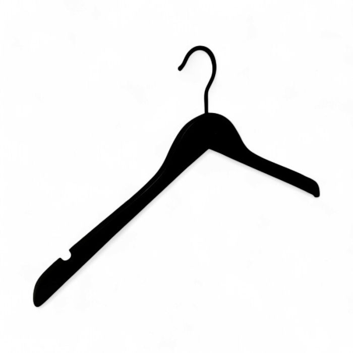 Vesterhavs Træbøjle, gummicoated, med hak. Mat sort, B 45 cm. Gummicoated krog i sort