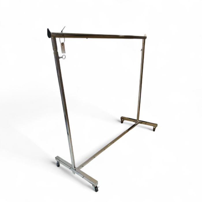 Vareprøve - konfektionsstativ, helt sammenklappeligt, med gummihjul, justerbar, krom, B150-210 x H130-200 cm
