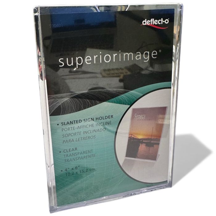 Skilteholder, A6 høj, skrå, akryl, 10 x 15 cm