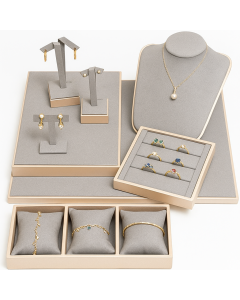 Smykkedisplay i grå. Sæt med 7 enheder.