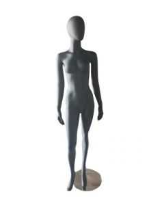 1300 faceless damemannequin.  Sort med hoved (egg). Rund metalfod. H 180 cm. Model B