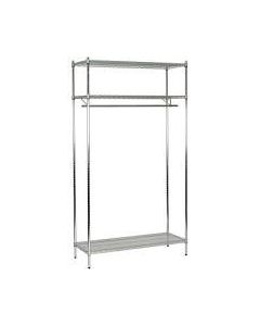 Tubo, reol, med 3 hylder og garderobe stang, krom, 200 x 91 x 46 cm, uden logo.