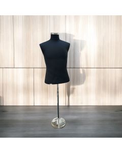 Fransk herregine, sort stof, XXXL, lang krop, Alu top, krom rund fod.