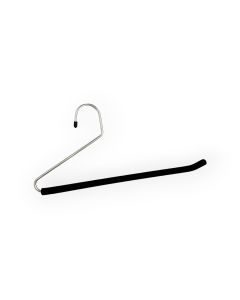 Metal- trådbøjle, til bukser, med sort skumgummi, krom, 35 cm.  Pakket med 50 stk