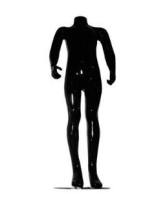 Family børnemannequin. Sort high gloss uden hoved. 8-10 år. H 114 cm. . Rund glas fodplade
