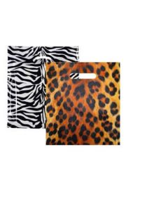 Plastposer m/ tryk - Leopard eller Zebra - mellem 39 x H 45 cm. 100 stk. Vælg tryk